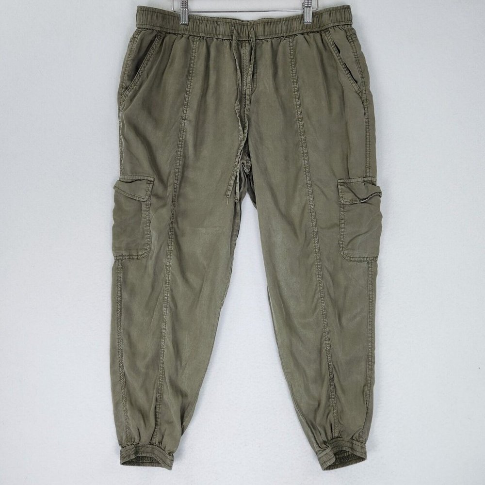 Knox Rose Pants Womens Extra Large Green Cargo Joggers High Waist Ankle Casual